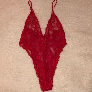 Forever 21 semi-sheer lace up teddy